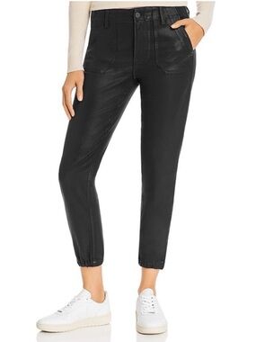 Paige Mayslie Cropped Coated Jogger Pants Black Size 27